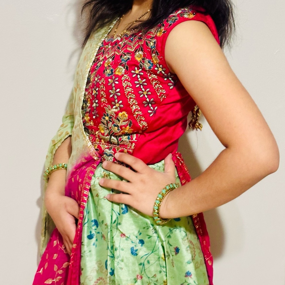 India Boutique Red and Green Embroidered Dress